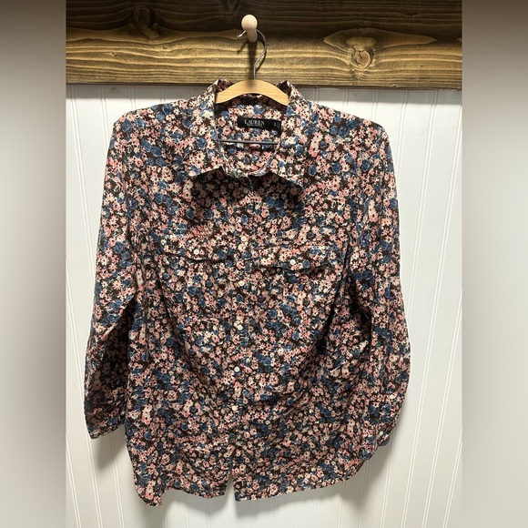 Ralph Lauren Pink and Blue Floral Cotton Shirt Sz XL - Picture 2 of 8